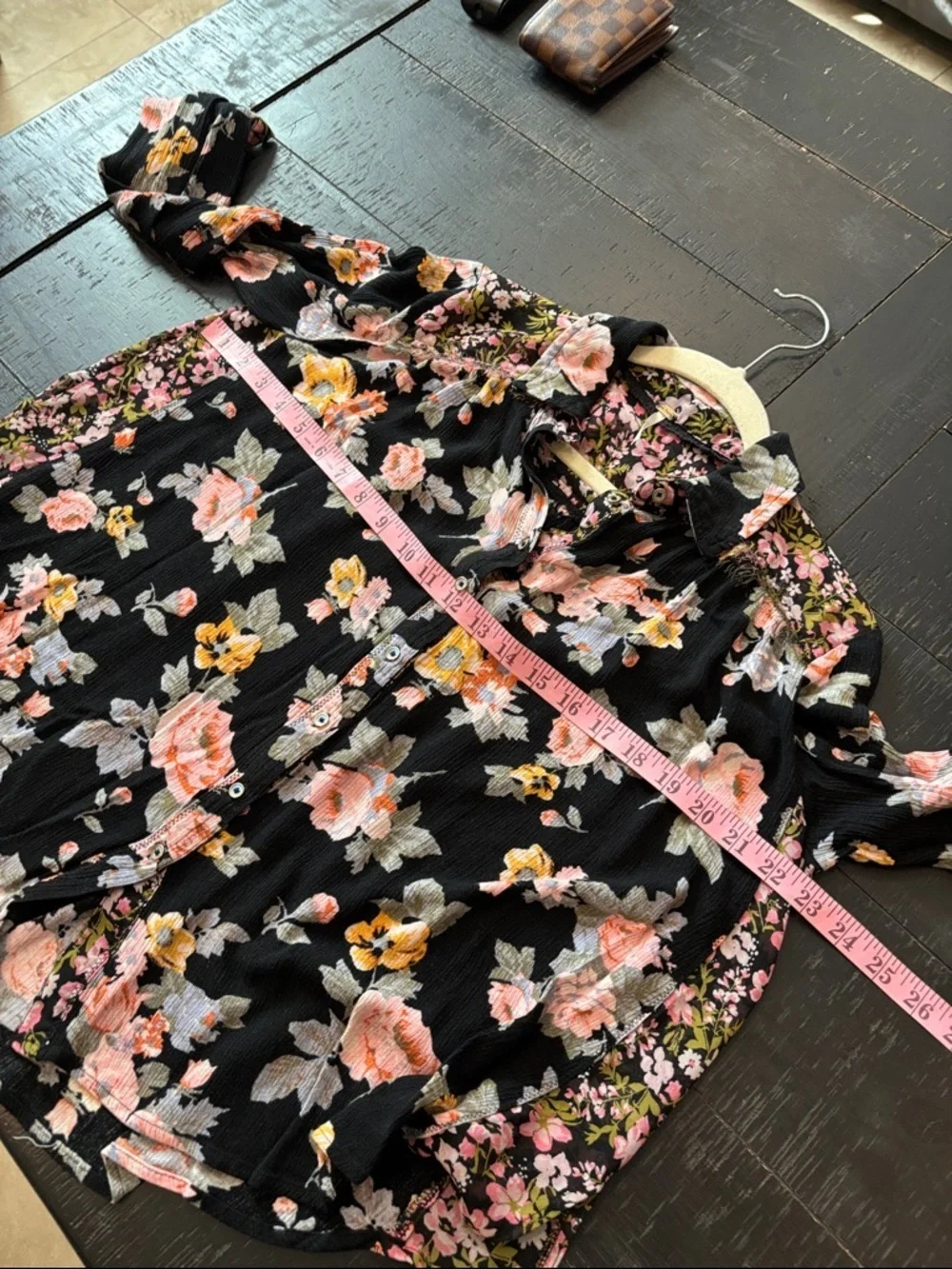 Free People Floral Button-Front Women's Blouse Black Pink & Yellow Flowers Small